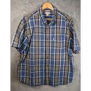 Carhartt Button Down Shirt Men's 2XL Fit Short Sleeve Blue Plaid Short Sleeve